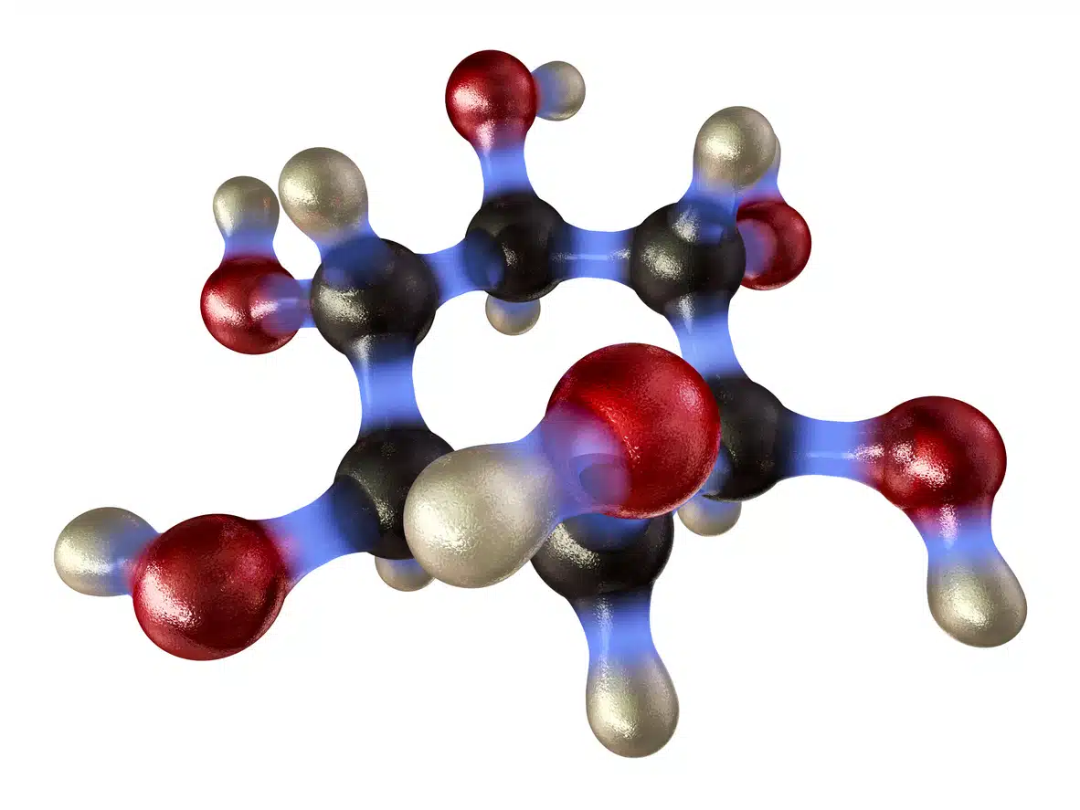 "A ball and stick model of Inositol, also known as vitamin B8. Although it is no longer strictly considered a vitamin as the human body can synthesize it from glucose, it is still classed as an essentiol nutrient.Isolated on white."