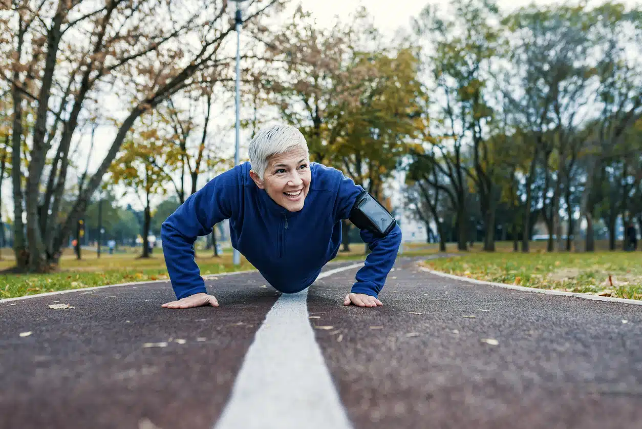 Pushups on a walking path