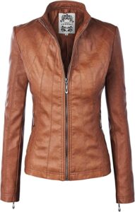 Made By Johnny MBJ Womens Faux Leather Zip Up Moto Biker Jacket