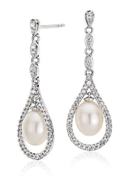 Pearl and White Topaz Drop Earrings