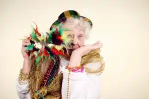 Woman dressed up for mardi gras