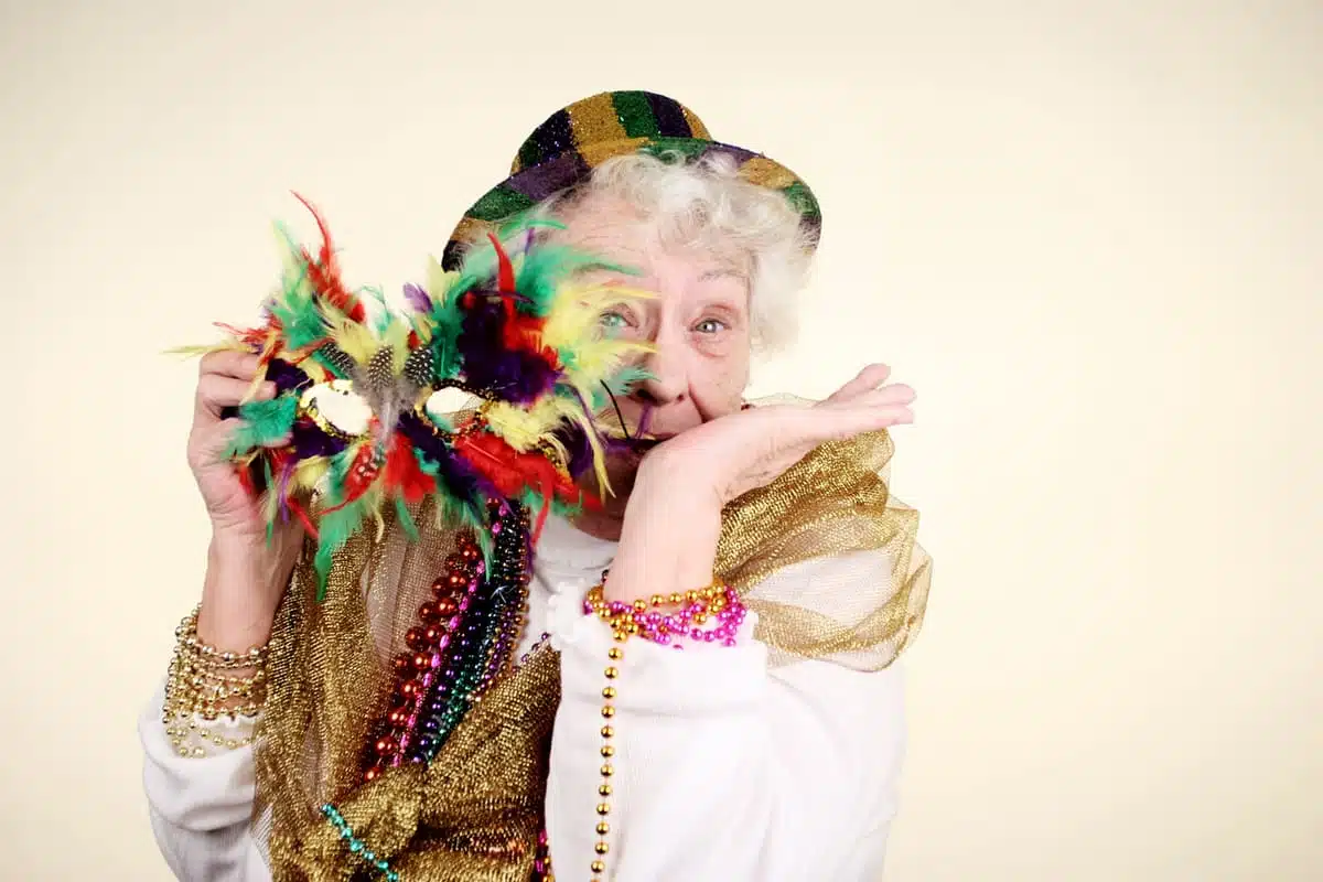 Woman dressed up for mardi gras