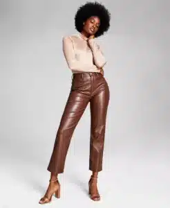 Women's High-Rise Faux-Leather Straight Pants