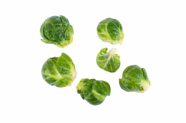 Raw organic brussels sprouts isolated on white background.