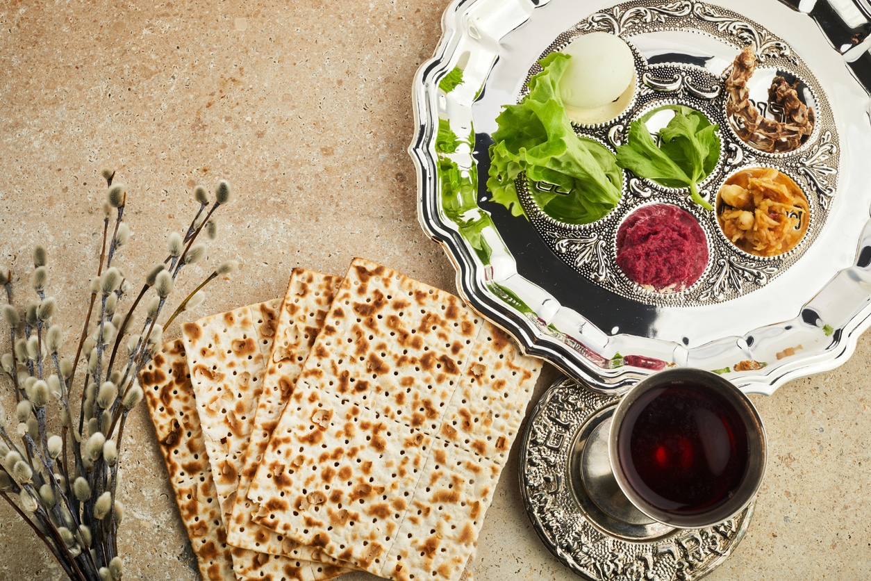 Passover Seder plate with traditional food