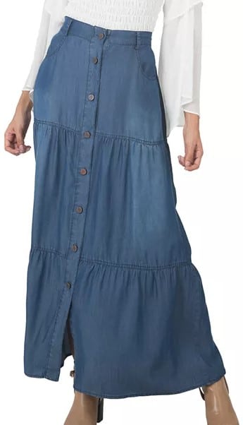 Tencel Denim Maxi Peasant Skirt