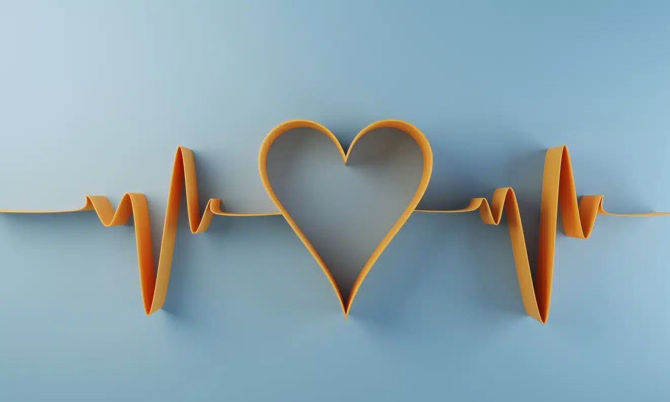 Digital generated heart shape with pulse trace. (3d render)