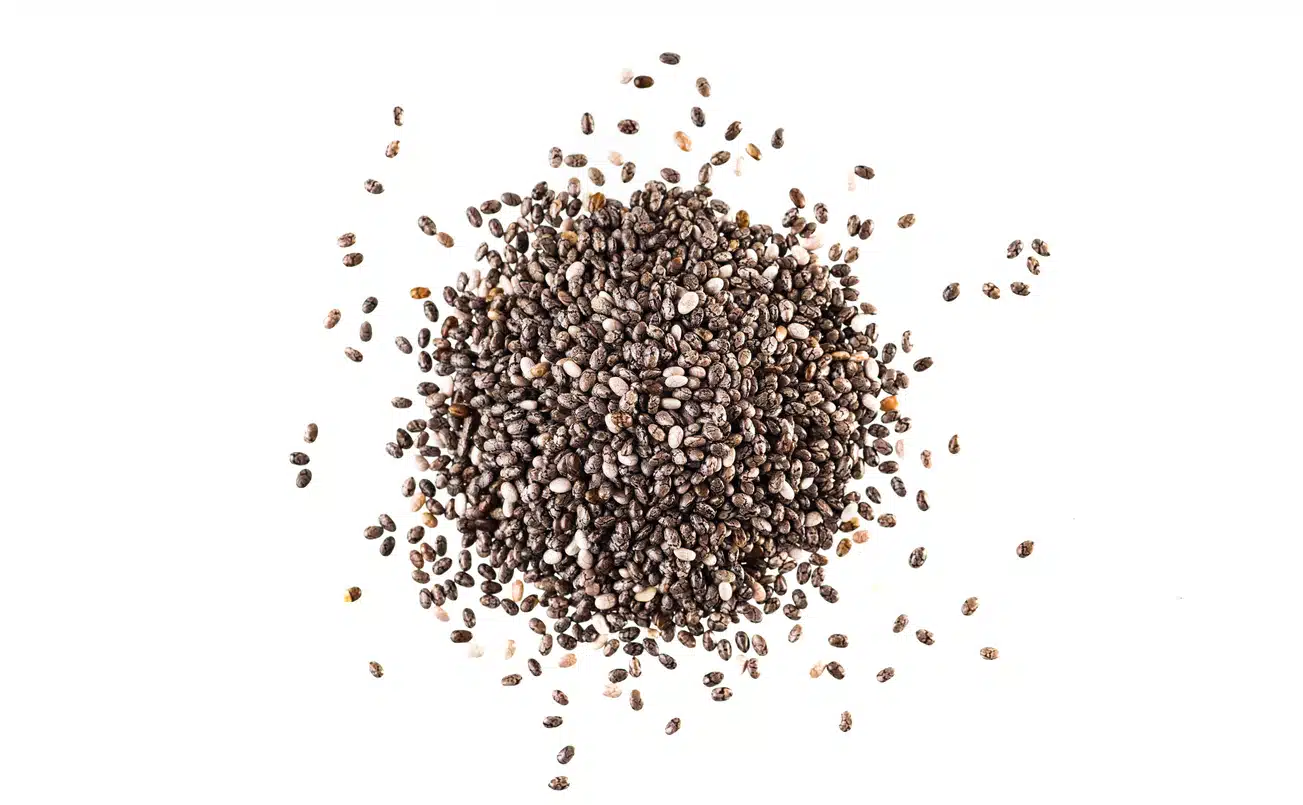 Chia seeds isolated with white background.