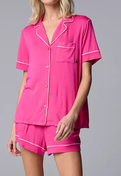 Simply Vera Wang Luxury Notched Collar Top & Boxer Shorts Pajama Set (3 colors) $31.99