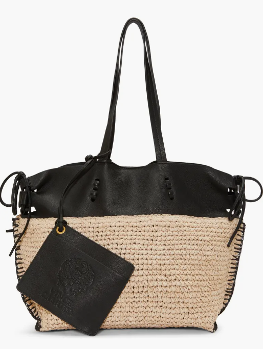 Vince Camuto Leather & Crochet Straw Tote