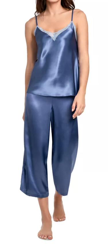 Women's Flying Garden Cropped Satin Pajama Set, $60