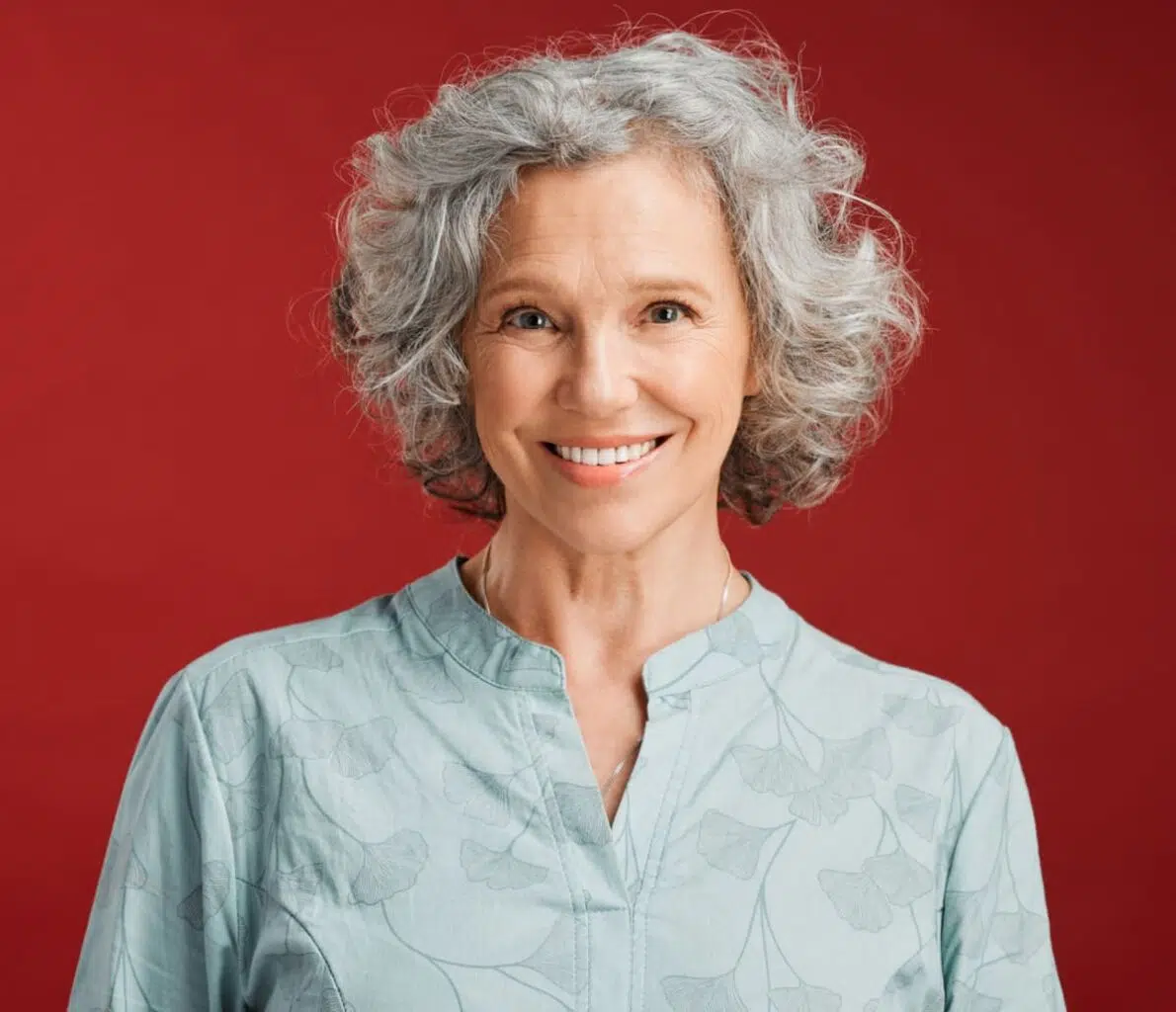 woman with curly lob or bob haircut
