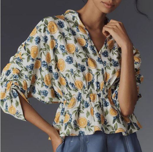 Anthropology Maeve Short-Sleeve Ruched Peplum Blouse, $118.00