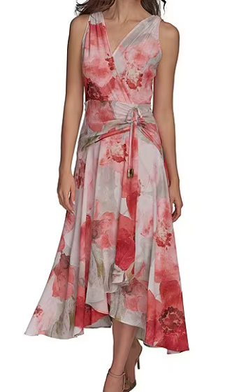 Donna Karan V-Neck Floral Print Sleeveless Chiffon Wrap Dress, $95.40 (was $159)