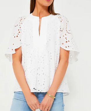 Tuckernuck White Eyelet Finley Flutter Sleeve Top, $148.00