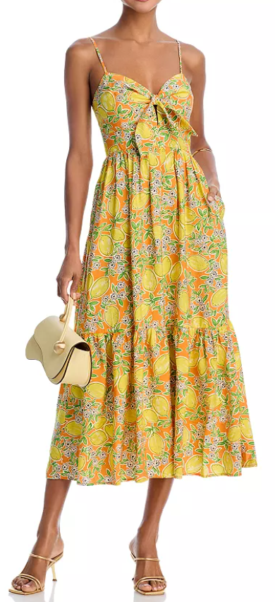 AQUA Lemon Tie Front Midi Dress, $118