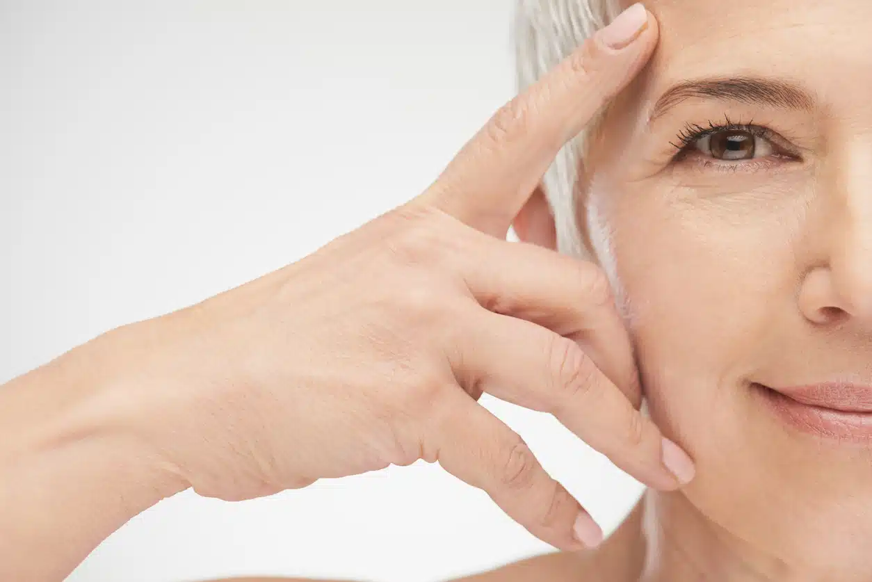 Close up of woman's face, ellacor wrinkle reducer