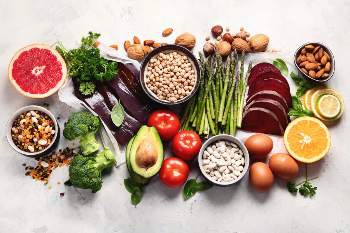 Foods high in vitamin B9. Healthy food, sources of folic acid.
