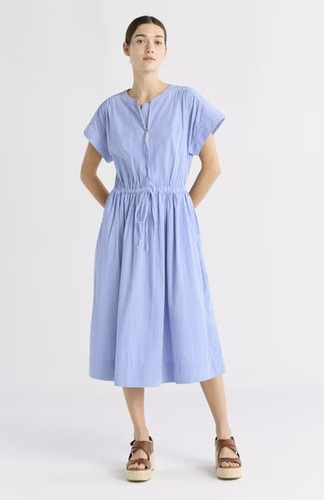 Free Assembly Cotton Midi Shirtdress with Drawstring