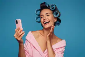 Heatless curlers, woman with curlers in her hair