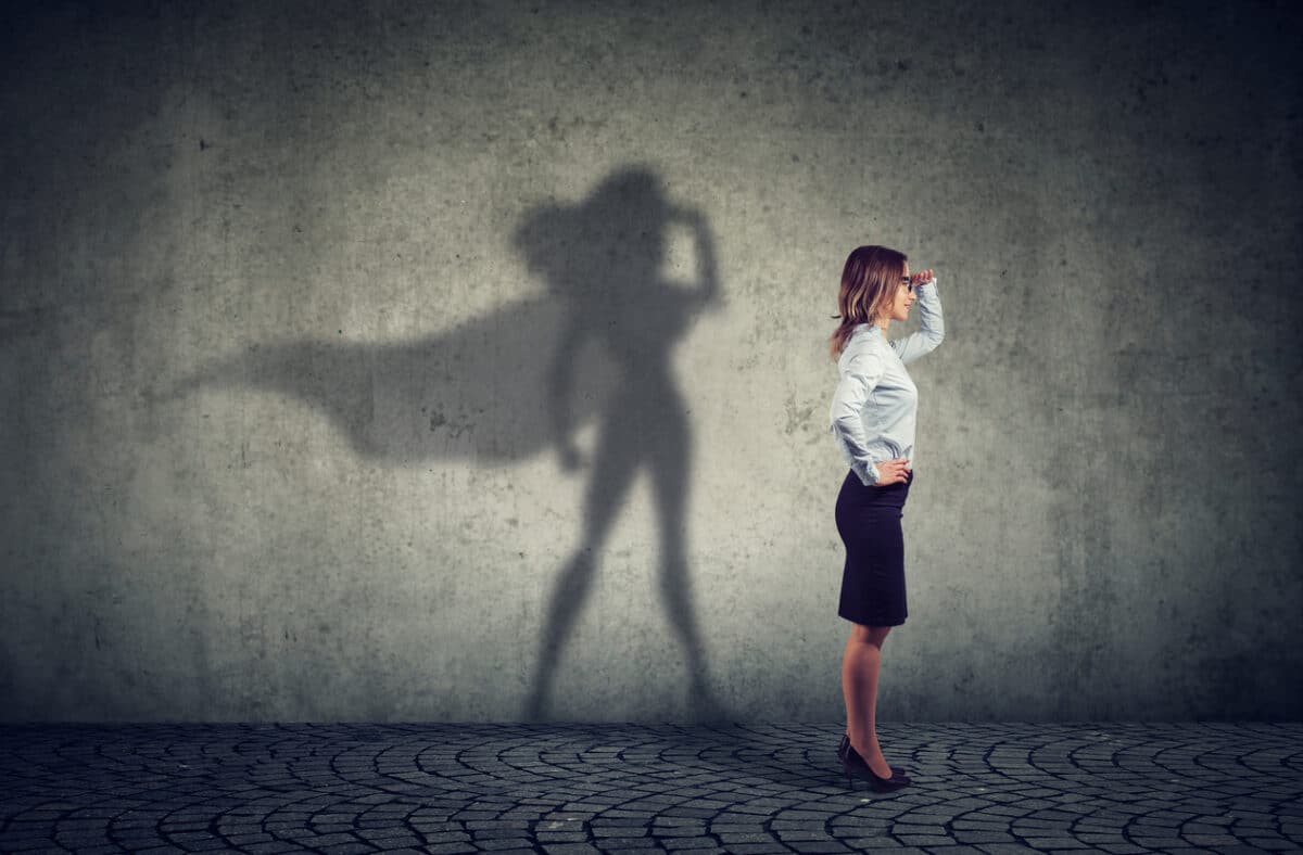 Motivated, brave woman; super woman; businesswoman