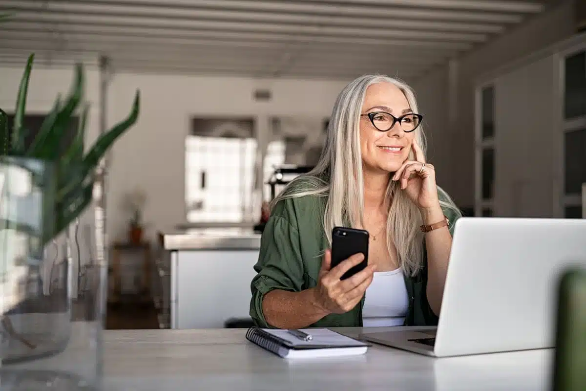 Second career woman at computer