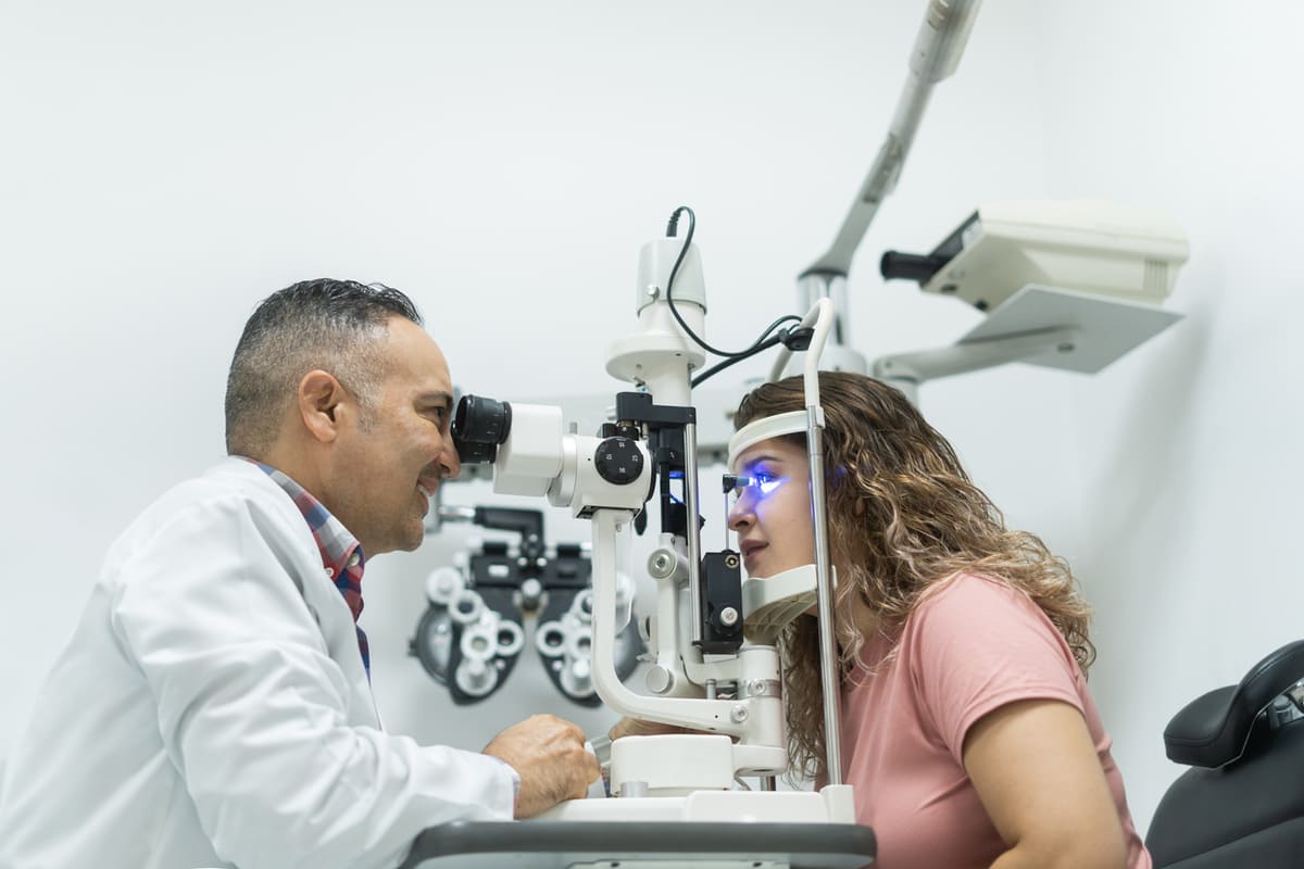 Woman at the eye doctor