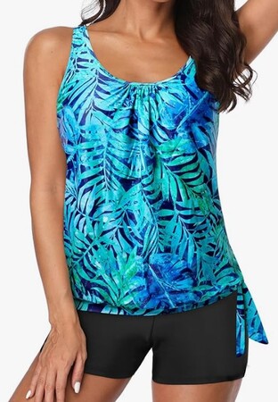 Yonique 2 Piece Blouson Tankini Top with Shorts Tummy Control (12 colors), 36.99
