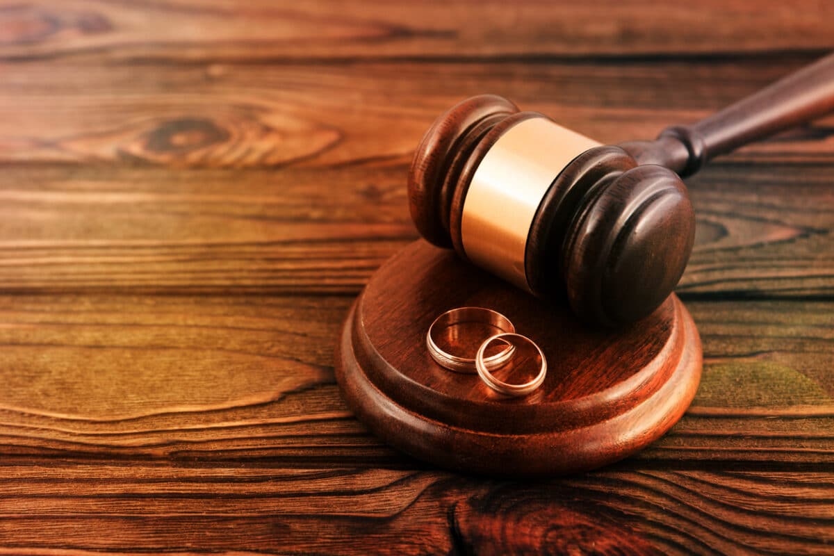 Gavel and rings for courthouse wedding dresses or outfits