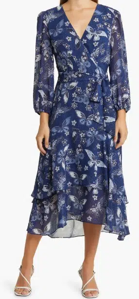 Eliza J Floral Long Sleeve Faux Wrap Midi Dress, $98.69 (was $188)