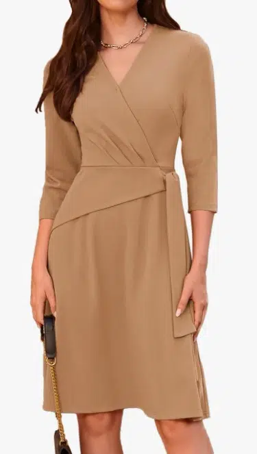 GRACE KARIN Faux Wrap V Neck 3-4 Sleeve Stretchy Midi (11 colors), $42.99