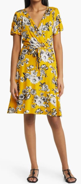 Loveappella Floral Faux Wrap Knit Dress, $68