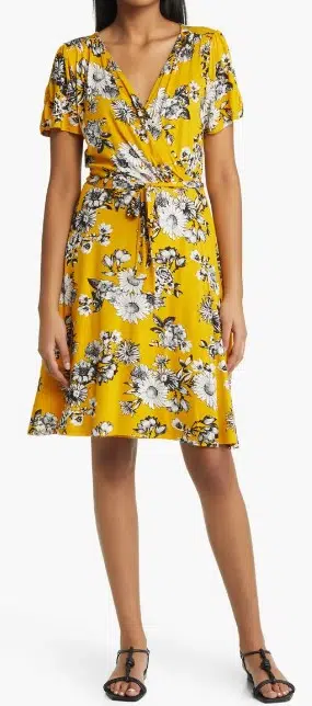 Loveappella Floral Faux Wrap Knit Dress, $68