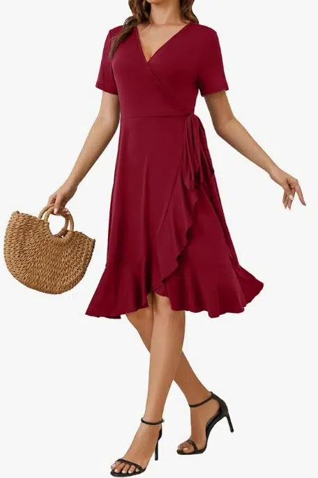 MIDNIGHTSUN Women's Wrap V Neck Short Sleeve Split Midi (4 colors), $27.99