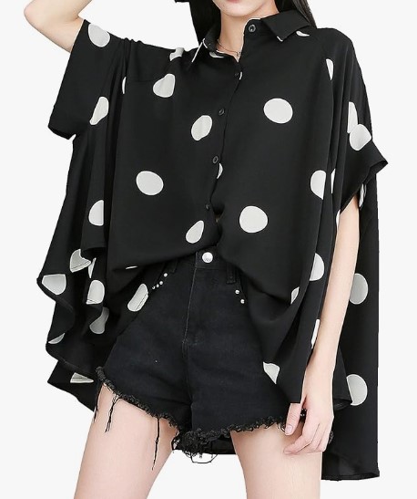 ellazhu Women's Batwing Sleeve Polka Dot Printed Button Down (7 colors), $26.95