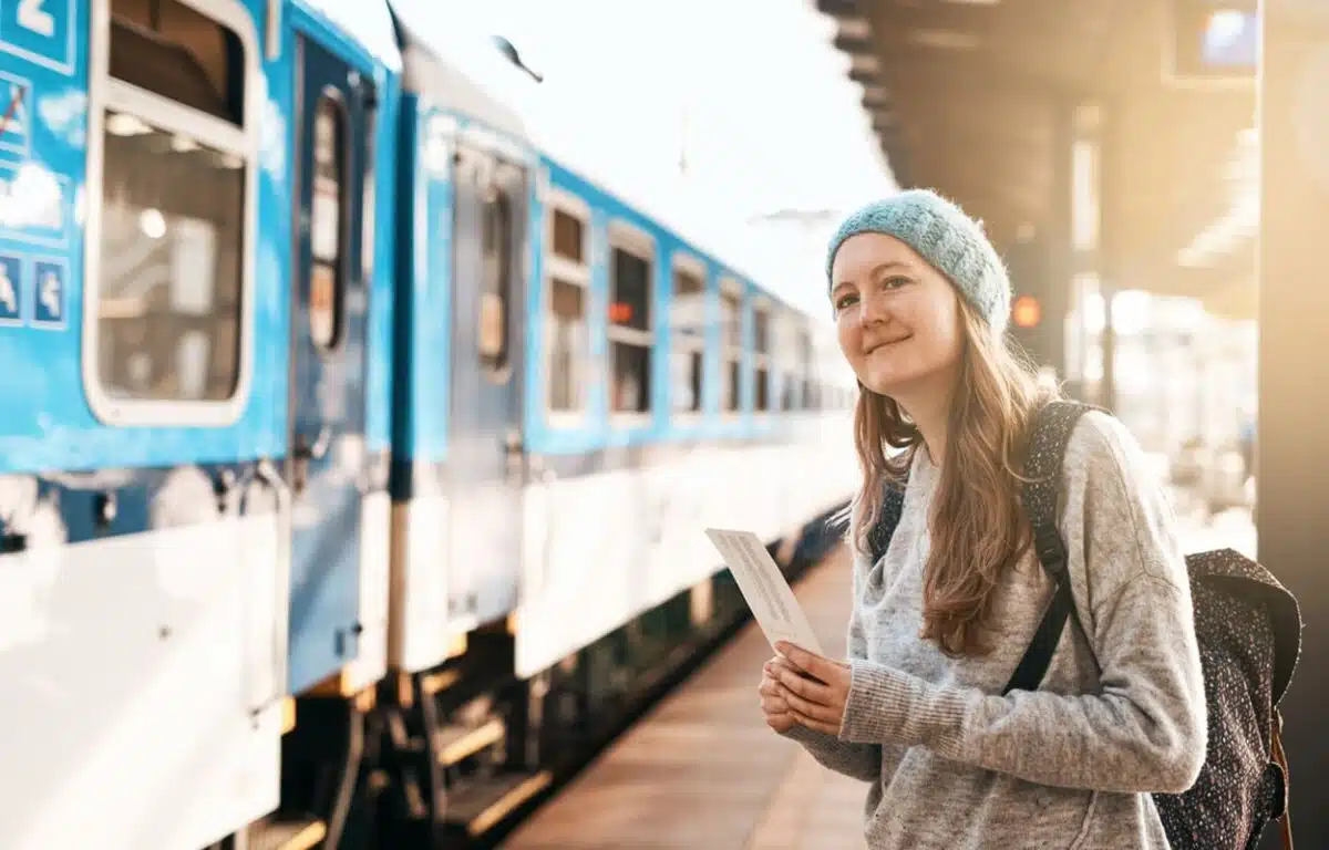 woman waiting on a train