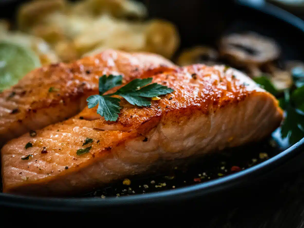 Fried salmon steaks