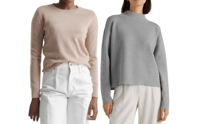 2 cropped women wearing sweater