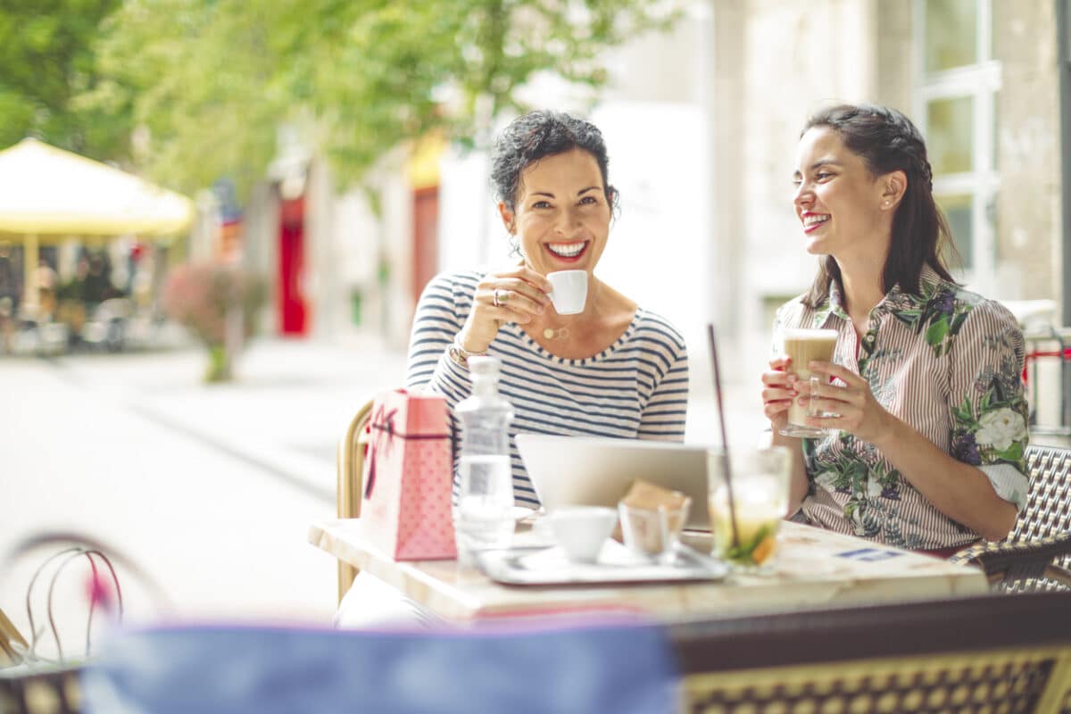 Mother daughter at cafe bonding