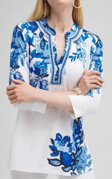 Linen Floral Embellished Tunic, $29.99 (was $89.50)