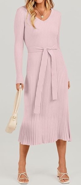 Long Sleeve Slim Fit RibbedMidi Sweater Dress