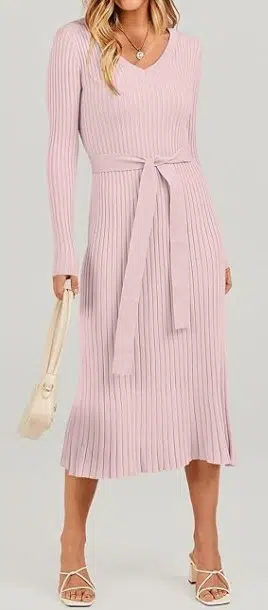 Long Sleeve Slim Fit RibbedMidi Sweater Dress