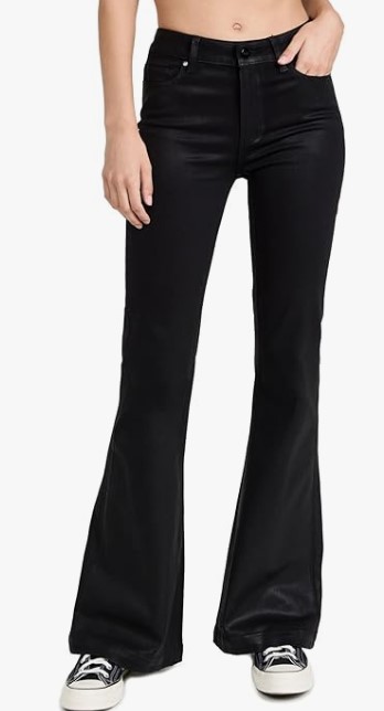 PAIGE Genevieve High Rise Flare in Black Fog Luxe Coating, $129.50