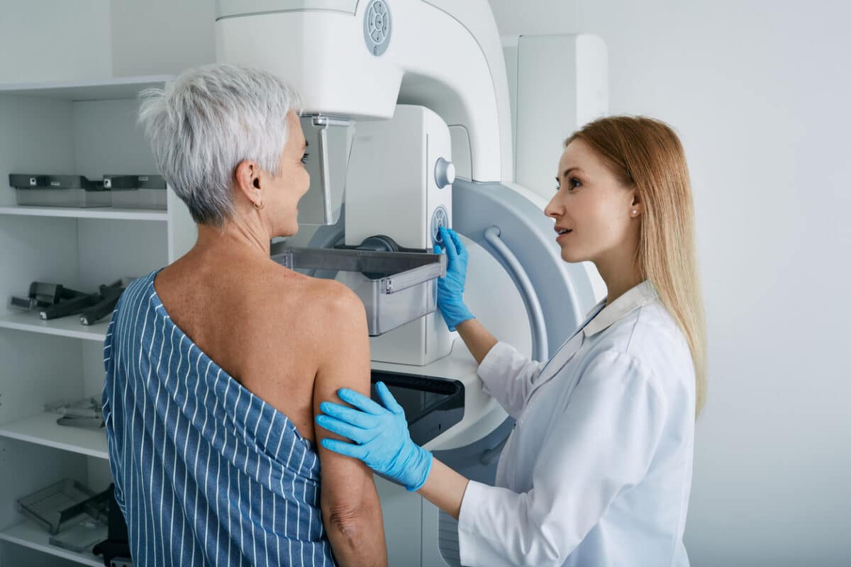 Woman getting a mammogram