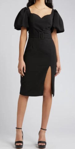 NIKKI LUND Bonnie Puff Sleeve Belted Sheath Dress, $186