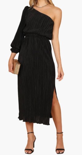 Petal & Pup Pontee Plissé One-Shoulder Midi Dress (2 colors), $99