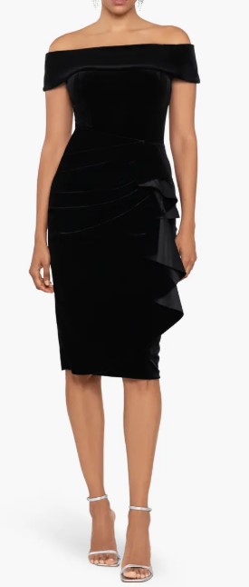 Xscape Evenings Ruffle Off the Shoulder Velvet Cocktail Dress, $208