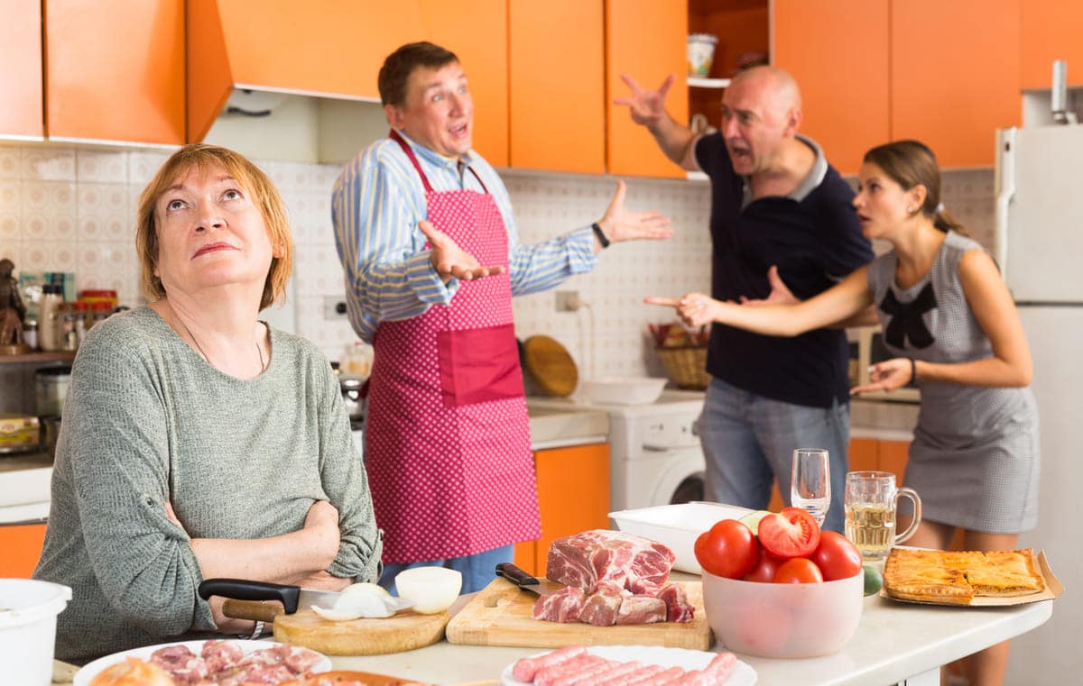 family fighting in the kitchen