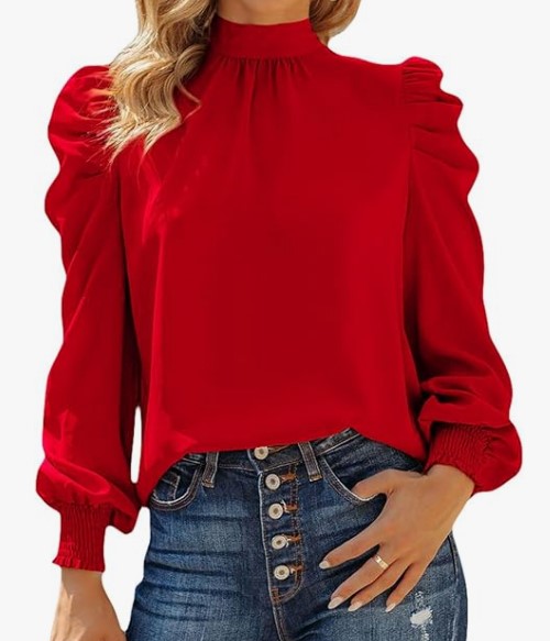 Dokotoo High Neck Puff Long Sleeve Casual Loose Tops (17 colors) $24.64 (was $39.99)