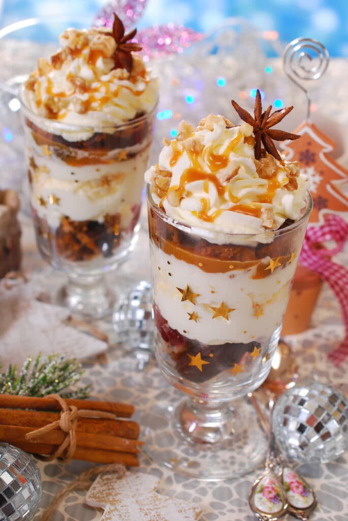 Gingerbread trifle with spiced rum whipped cream
